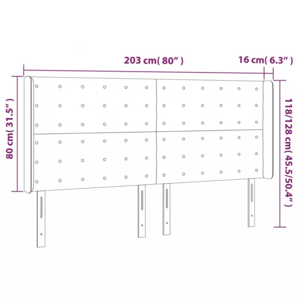 sötétszürke bársony fejtámla szárnyakkal 203x16x118/128 cm
