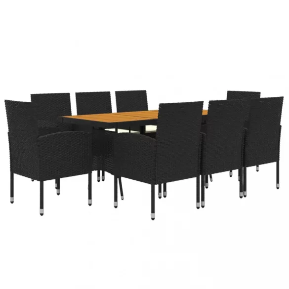 9 részes fekete polirattan kültéri étkezőgarnitúra