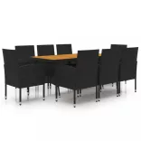 9 részes fekete polirattan kültéri étkezőgarnitúra
