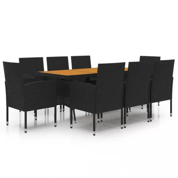 9 részes fekete polirattan kültéri étkezőgarnitúra