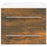 füstös tölgy színű szerelt fa mosdószekrény beépített mosdóval