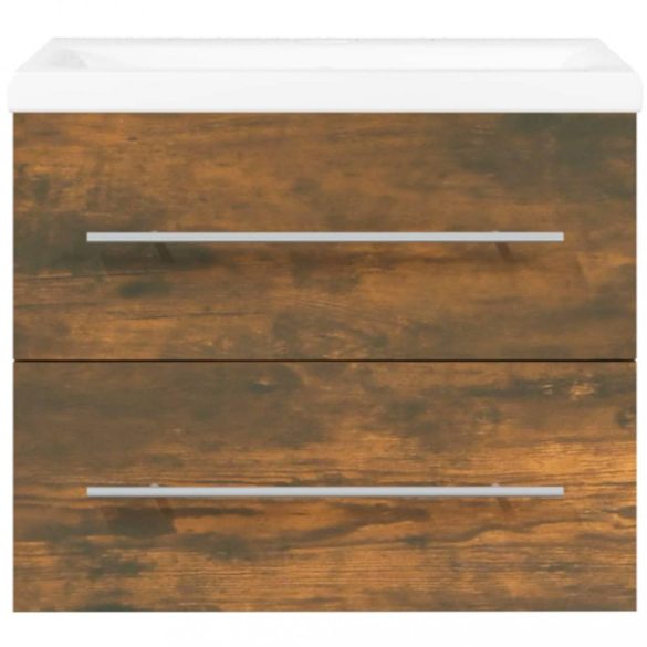 füstös tölgy színű szerelt fa mosdószekrény beépített mosdóval