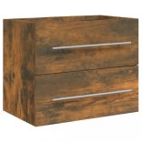 füstös tölgy színű szerelt fa mosdószekrény beépített mosdóval