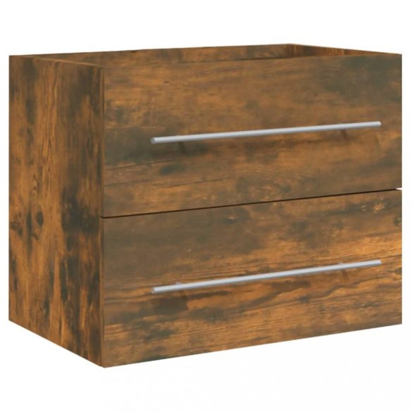 füstös tölgy színű szerelt fa mosdószekrény beépített mosdóval