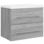 szürke sonoma színű szerelt fa mosdószekrény beépített mosdóval