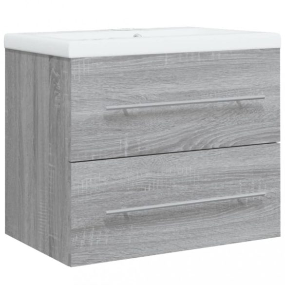 szürke sonoma színű szerelt fa mosdószekrény beépített mosdóval