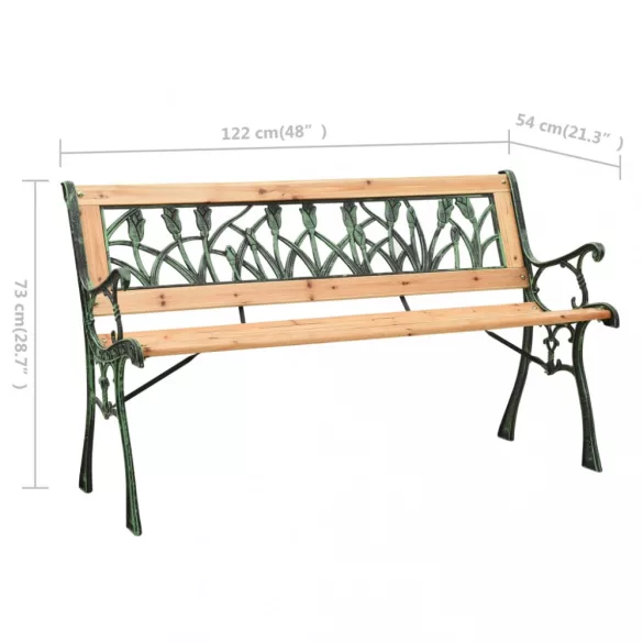 öntöttvas és tömör fenyőfa kerti pad 122 cm