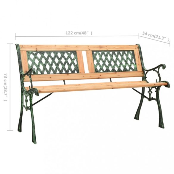 öntöttvas és tömör fenyőfa kerti pad 122 cm