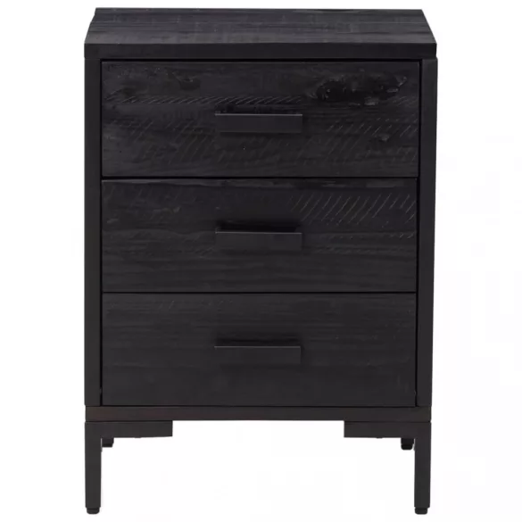 2 db fekete tömör fenyőfa éjjeliszekrény 40x30x55 cm