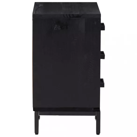 2 db fekete tömör fenyőfa éjjeliszekrény 40x30x55 cm