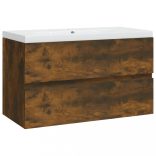 füstös tölgy színű szerelt fa mosdószekrény beépített mosdóval