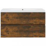 füstös tölgy színű szerelt fa mosdószekrény beépített mosdóval