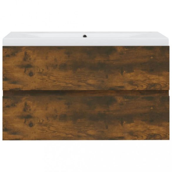 füstös tölgy színű szerelt fa mosdószekrény beépített mosdóval