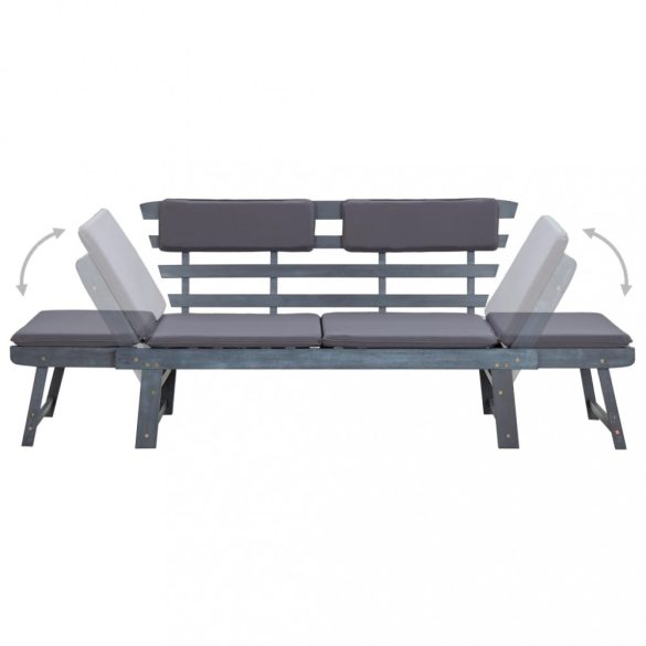 2 az 1-ben szürke tömör akácfa kerti pad párnákkal 190 cm