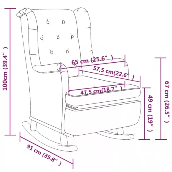 sötétszürke szövet karosszék hintalábakkal és lábtartóval