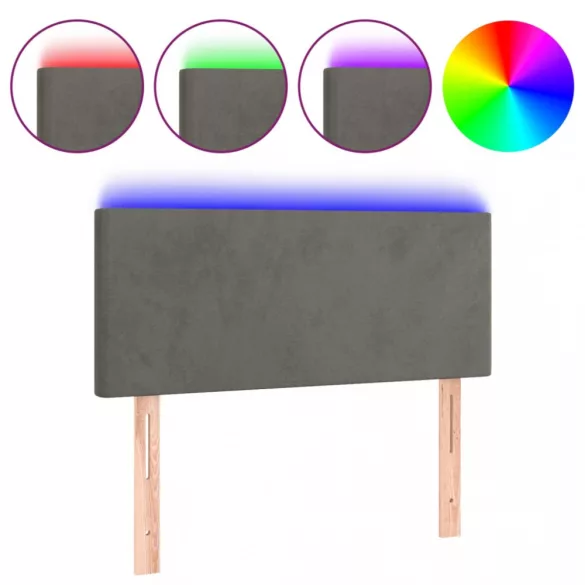 sötétszürke bársony LED-es fejtámla 80 x 5 x 78/88 cm