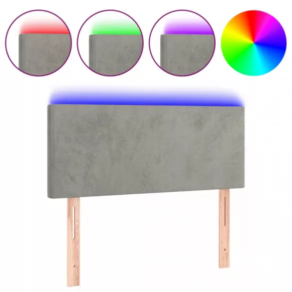 világosszürke bársony LED-es fejtámla 90x5x78/88 cm