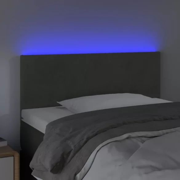 sötétszürke bársony LED-es fejtámla 90x5x78/88 cm