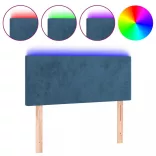 sötétkék bársony LED-es fejtámla 90x5x78/88 cm