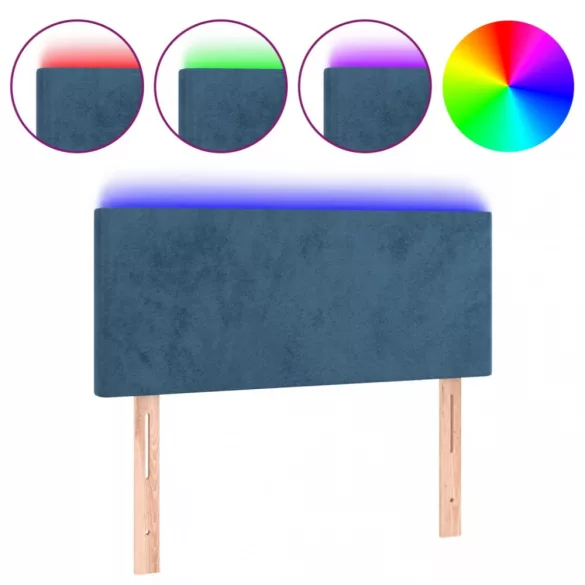 sötétkék bársony LED-es fejtámla 90x5x78/88 cm