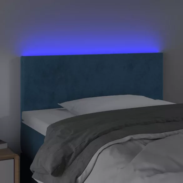 sötétkék bársony LED-es fejtámla 90x5x78/88 cm