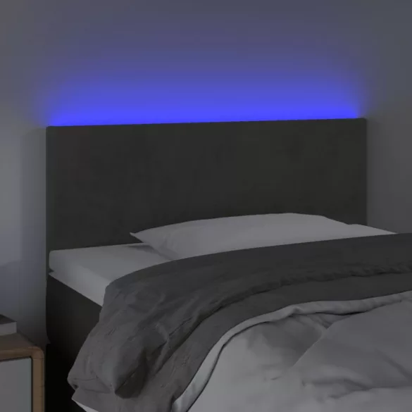 sötétszürke bársony LED-es fejtámla 100x5x78/88 cm