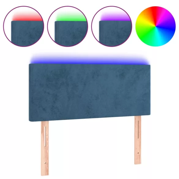 sötétkék bársony LED-es fejtámla 100x5x78/88 cm