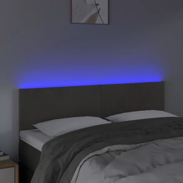 sötétszürke bársony LED-es fejtámla 144x5x78/88 cm