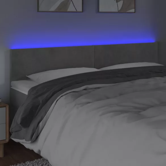 világosszürke bársony LED-es fejtámla 160x5x78/88 cm