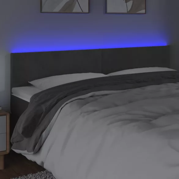 sötétszürke bársony LED-es fejtámla 160x5x78/88 cm