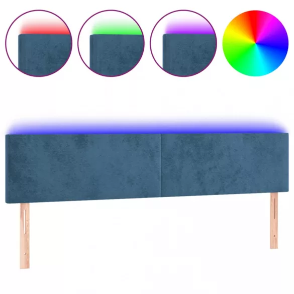 sötétkék bársony LED-es fejtámla 160x5x78/88 cm