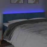sötétkék bársony LED-es fejtámla 180x5x78/88 cm
