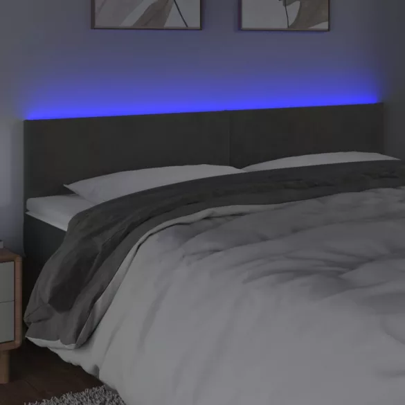 sötétszürke bársony LED-es fejtámla 200x5x78/88 cm