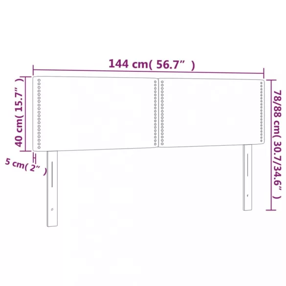 sötétbarna szövet LED-es fejtámla 144x5x78/88 cm