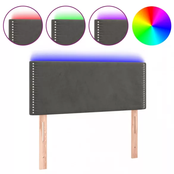 sötétszürke bársony LED-es fejtámla 90x5x78/88 cm