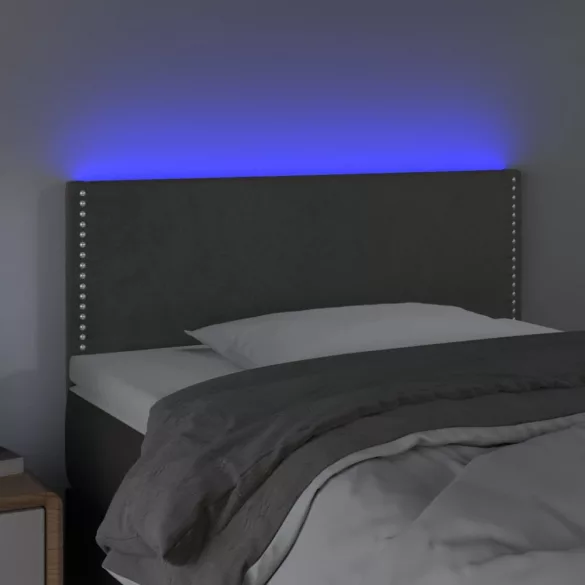 sötétszürke bársony LED-es fejtámla 90x5x78/88 cm