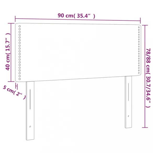 sötétszürke bársony LED-es fejtámla 90x5x78/88 cm