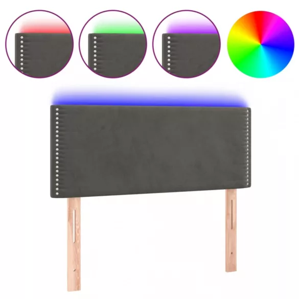 sötétszürke bársony LED-es fejtámla 100x5x78/88 cm