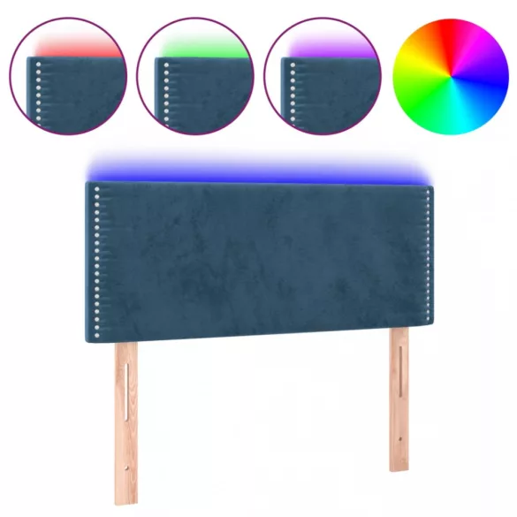 sötétkék bársony LED-es fejtámla 100x5x78/88 cm