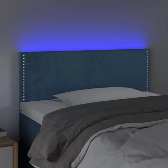 sötétkék bársony LED-es fejtámla 100x5x78/88 cm