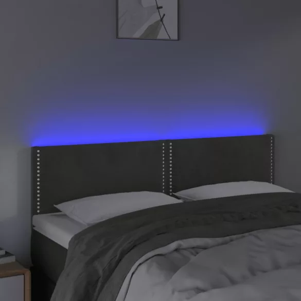sötétszürke bársony LED-es fejtámla 144x5x78/88 cm