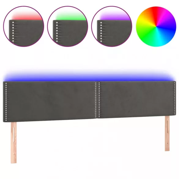 sötétszürke bársony LED-es fejtámla 160x5x78/88 cm