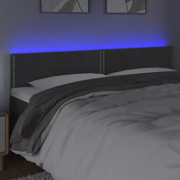 sötétszürke bársony LED-es fejtámla 160x5x78/88 cm