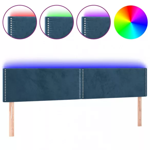 sötétkék bársony LED-es fejtámla 160x5x78/88 cm