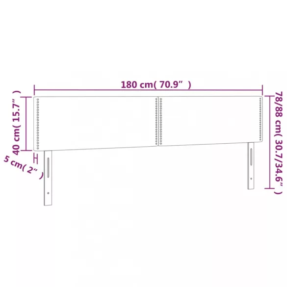 sötétszürke bársony LED-es fejtámla 180x5x78/88 cm