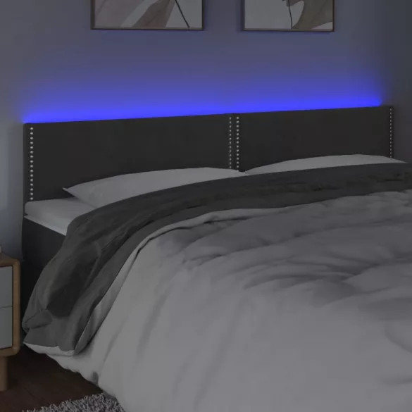 sötétszürke bársony LED-es fejtámla 200x5x78/88 cm
