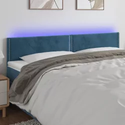 sötétkék bársony LED-es fejtámla 200x5x78/88 cm