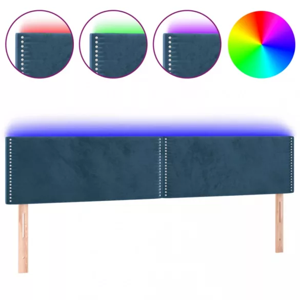 sötétkék bársony LED-es fejtámla 200x5x78/88 cm
