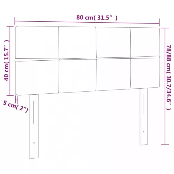 sötétszürke bársony LED-es fejtámla 80 x 5 x 78/88 cm