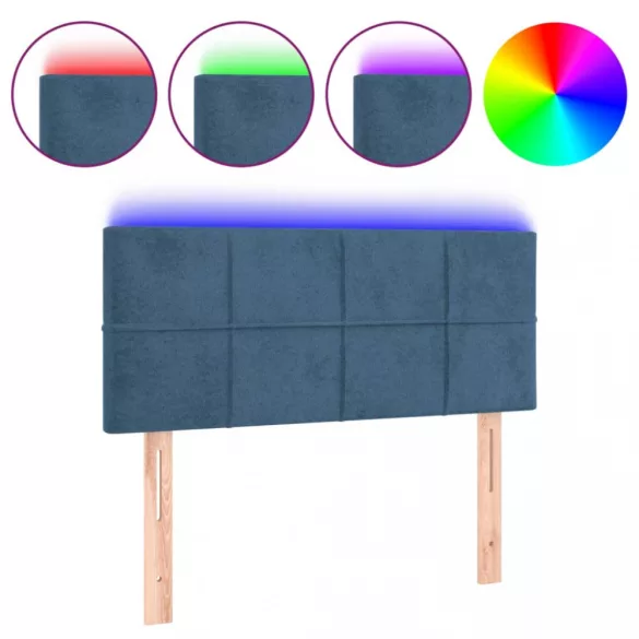 sötétkék bársony LED-es fejtámla 90x5x78/88 cm